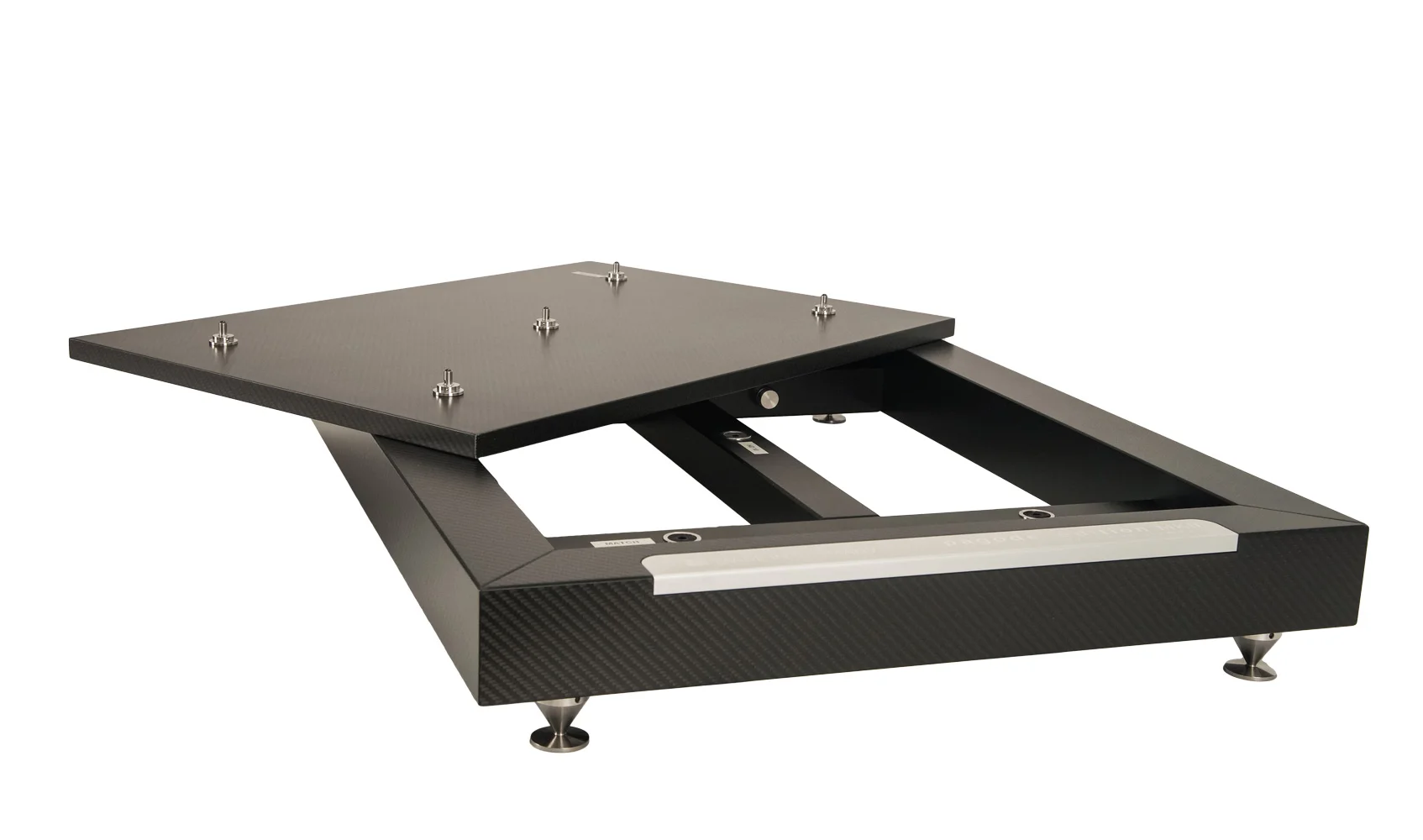 Finite Elemente Plataforma para etapa de potencia de la línea Pagode MKII Carbon Edition, con el estante desplazado para mostrar el marco